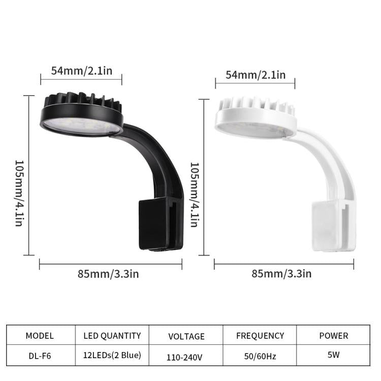 5W Blue White Aquarium LED Clip Light with 12 LEDs USB Powered Mini Fish Tank Light for Aquatic Plants, Water Grass & Small Tanks, 220V, 110V