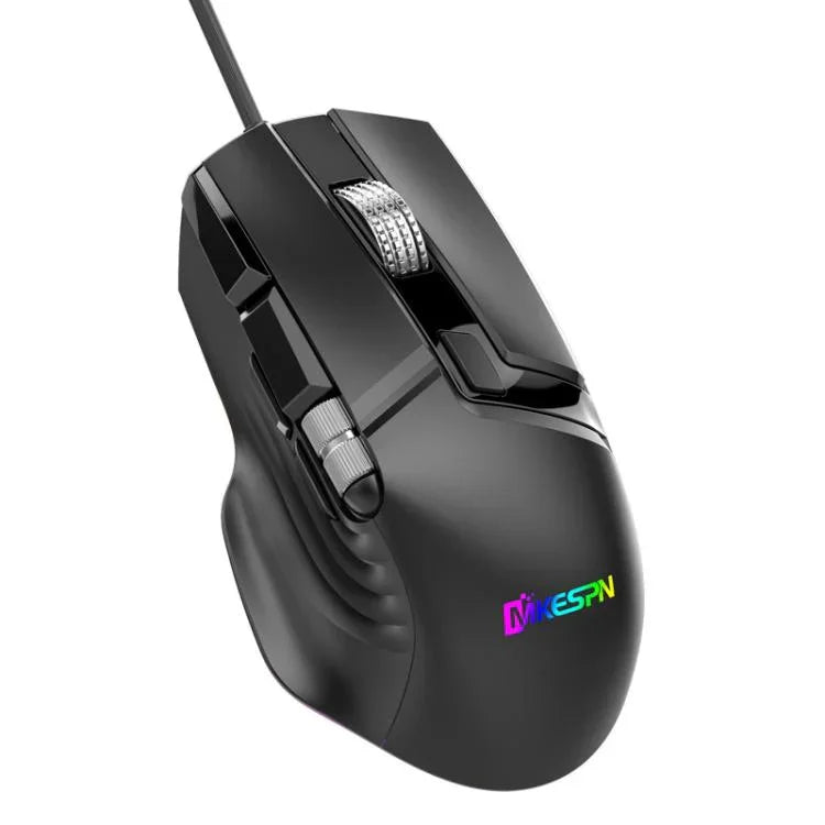 MKESPN X13 RGB Full Speed Wired Gaming Mouse 12400 DPI 10-Key Dual Scroll Wheel Swing Macro Programmable Mouse, X13
