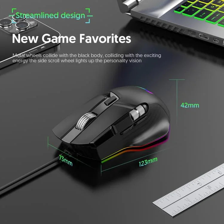 فأرة ألعاب سلكية MKESPN X13 RGB بسرعة كاملة بدقة 12400 DPI مع 10 مفاتيح وعجلة تمرير مزدوجة قابلة للبرمجة الماكرو، X13