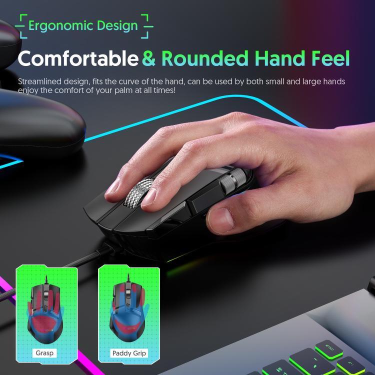 فأرة ألعاب سلكية MKESPN X13 RGB بسرعة كاملة بدقة 12400 DPI مع 10 مفاتيح وعجلة تمرير مزدوجة قابلة للبرمجة الماكرو، X13