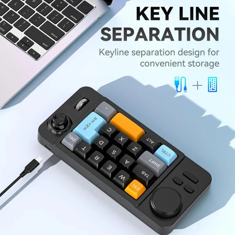 MKESPN  19-Key USB-C Wired Gaming Keyboard Macro Programmable Hot-Swappable Design with Control Knob & Joystick Scroll Wheel, K811  Black
