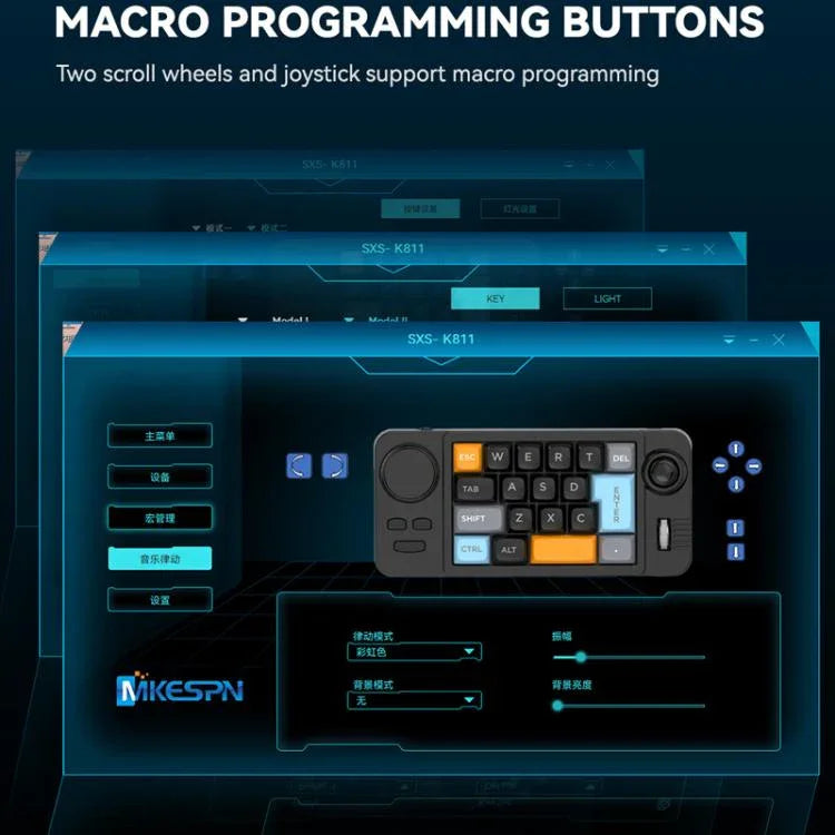 MKESPN  19-Key USB-C Wired Gaming Keyboard Macro Programmable Hot-Swappable Design with Control Knob & Joystick Scroll Wheel, K811  Black