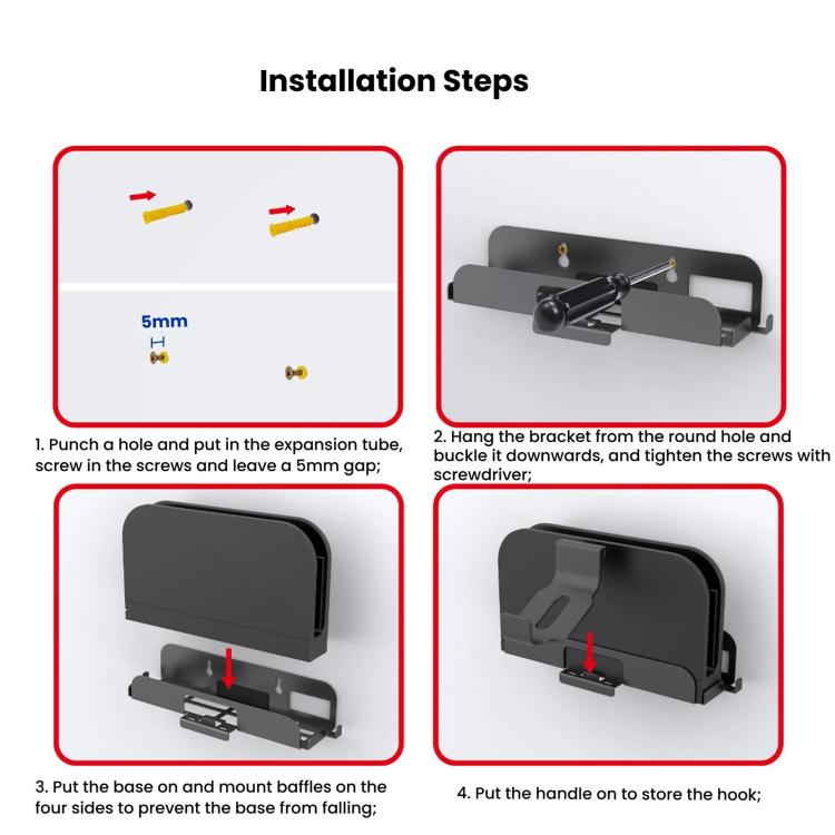 Support mural de rangement PGTECH GP-369 pour console de jeux Nintendo Switch 2, avec poignée et crochet de rangement.