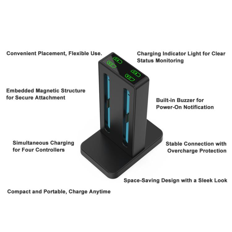 DOBE 4-in-1 Magnetic Charging Station for Nintendo Switch 2 Controllers with LED Indicators & Cartridge Storage, TNS-3192B