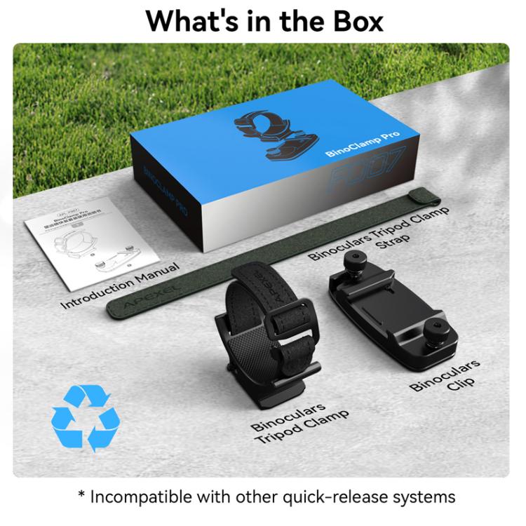 APEXEL BinoClamp Pro Quick-Release Binocular Mount Kit 360-degree Swivel Aluminum Binocular Holder, APL-F007