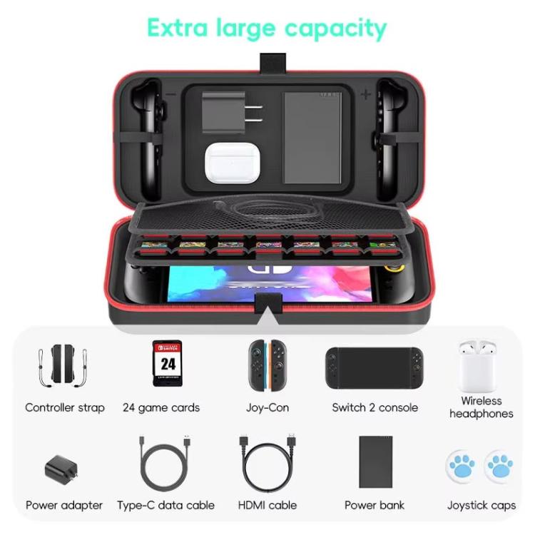 For Nintendo Switch 2 OIVO  Large-Capacity EVA Carrying Case With Built-In Stand, 24 Game Card Slots