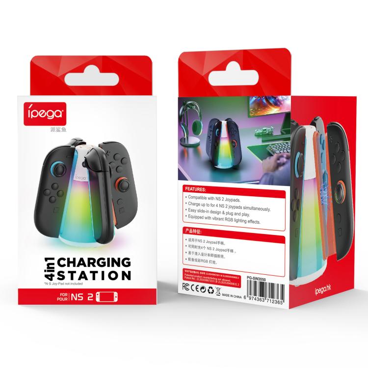 For Nintendo Switch 2 Joy-Con Controllers  ipega 4-in-1 Charging Dock Quad Charger Station with RGB Light