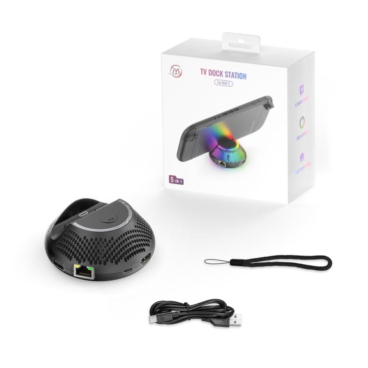 For Nintendo Switch 2 JYS 4K 60Hz TV Dock 5-In-1 HUB With Gigabit Ethernet Port RGB Ambient Lighting, JYS