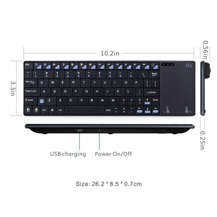 لوحة مفاتيح صغيرة لاسلكية صامتة Rii K12+ لمكتب الكمبيوتر المحمول 2.4GHz