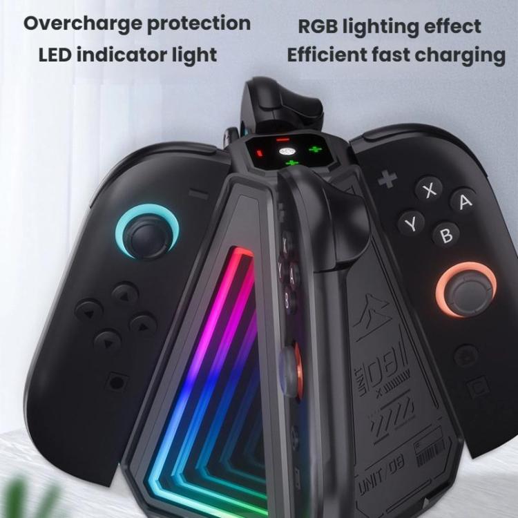 For Nintendo Switch 2 Joy-Con Controllers 4 In 1 Triangular Charging Base With RGB Light, S219