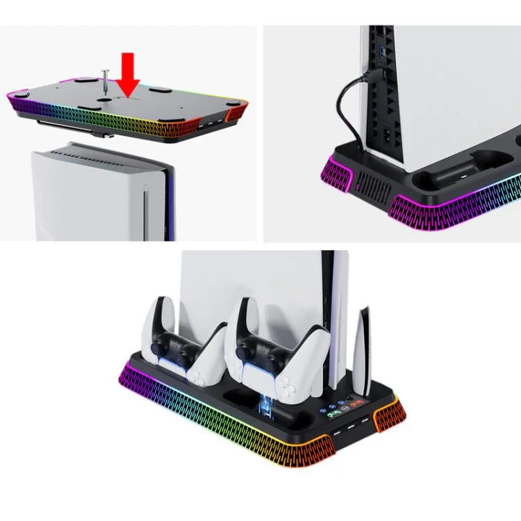 For PS5 Pro / PS5 Slim / PS5 Multifunctional Cooling Base With Dual Handle Charging Dock, YH66S Piano Style With Colorful Light White, YH66S Piano Style With Colorful Light Black, YH66 White, YH66 Black White, YH66 Black