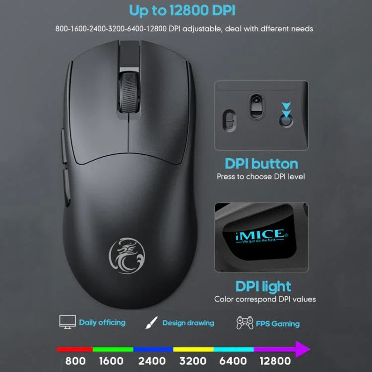 iMICE G900 6 Keys 12800DPI Gaming Mouse Rechargeable Tri-Ode Wireless Mouse