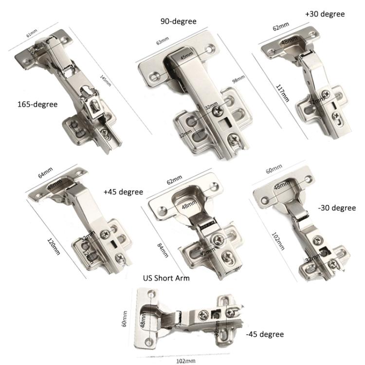Cabinet Door Hinges Hydraulic Damp Buffer Furniture Hinges, 165-degree Full-Cover Straight Arm, 165-degree Half-Cover Medium Bend, 165-degree No-Cover Large Bend, 90-degree Flat-Mount 180-degree, Positive 45-degree, Positive 30-degee Hydraulic         ...