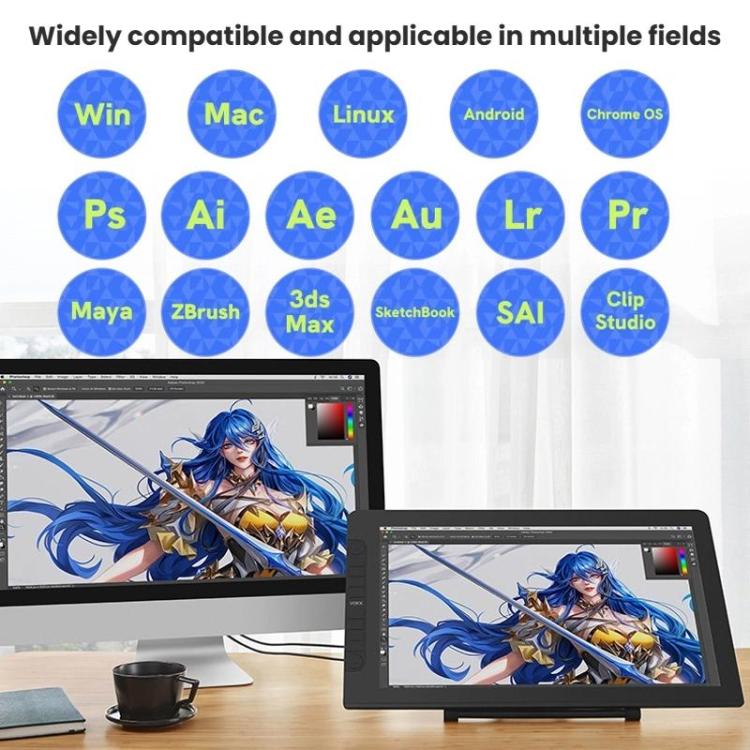 شاشة رسم رقمية VEIKK VK2200PRO مقاس 21.5 بوصة شاشة رسم يدوية إلكترونية متوافقة مع الهاتف المحمول، قابس الاتحاد الأوروبي، قابس الولايات المتحدة، قابس المملكة المتحدة