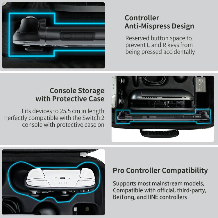 For Nintendo Switch 2 JYS All-in-One Storage Carrying Case Organizer with Shoulder Strap Fits Dock/Console/Pro Controller/Camera/Grip/Charger, JYS-NS2323