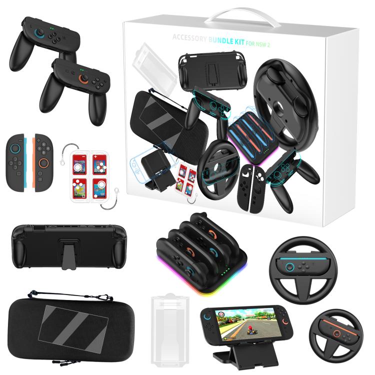 For Nintendo Switch 2 JYS Accessory Bundle Kit with Carrying Case, Charging Dock, Protective Shell, Desktop Stand, Steering Wheel, Grip, etc, JYS-NS2293