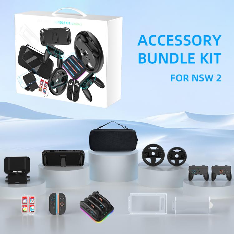 For Nintendo Switch 2 JYS Accessory Bundle Kit with Carrying Case, Charging Dock, Protective Shell, Desktop Stand, Steering Wheel, Grip, etc, JYS-NS2293