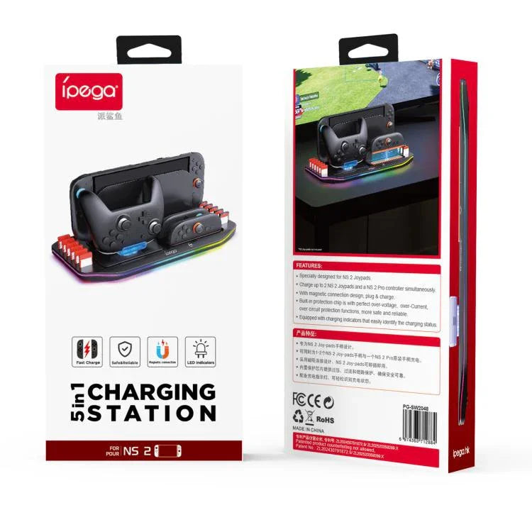 ipega Charging Dock for Nintendo Switch 2 Joy-Con & Pro Controller with RGB Lighting Game Card Holder, PG-SW2048