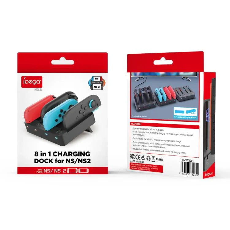 ipega 4-in-1 Charging Dock for Nintendo Switch 2/Switch Joy-Con Controller Charger Station, PG-SW2081