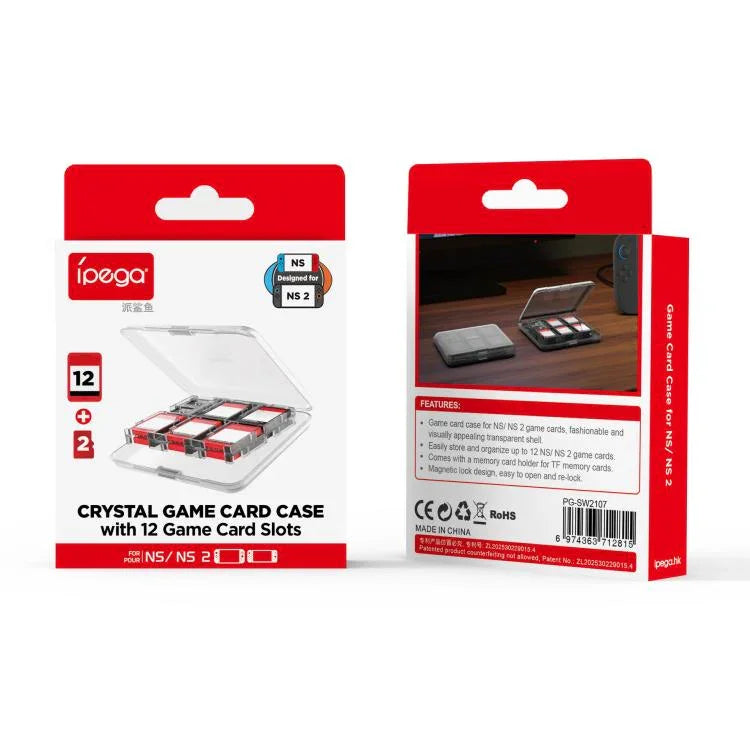 ipega Crystal Game Card Case For Nintendo Switch 2/Switch with 12 Game Card Slots Secure Locking Design, PG-SW2107