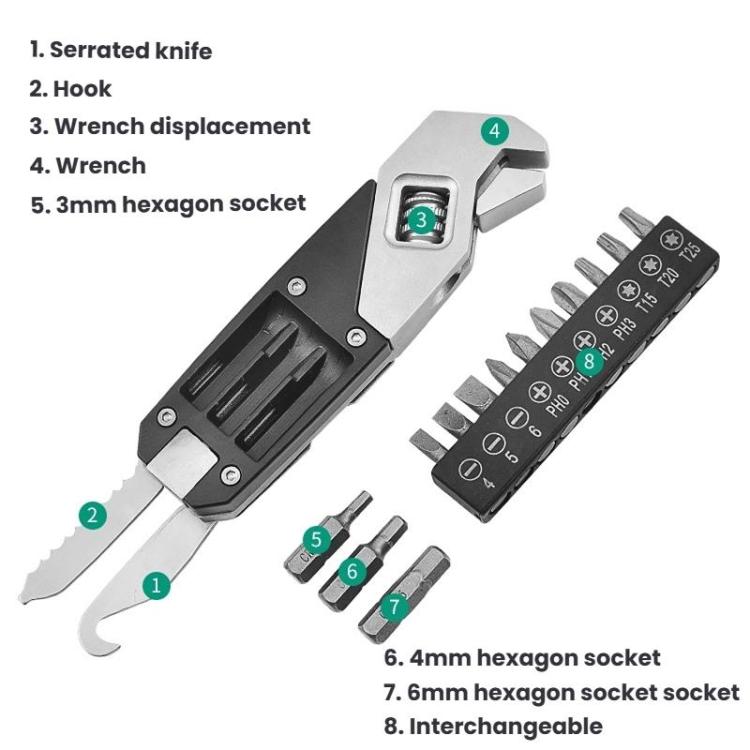 Folding Hex Key Screwdriver Stainless Steel Adjustable Wrench EDC Multi-Function Tools, 8 In 1