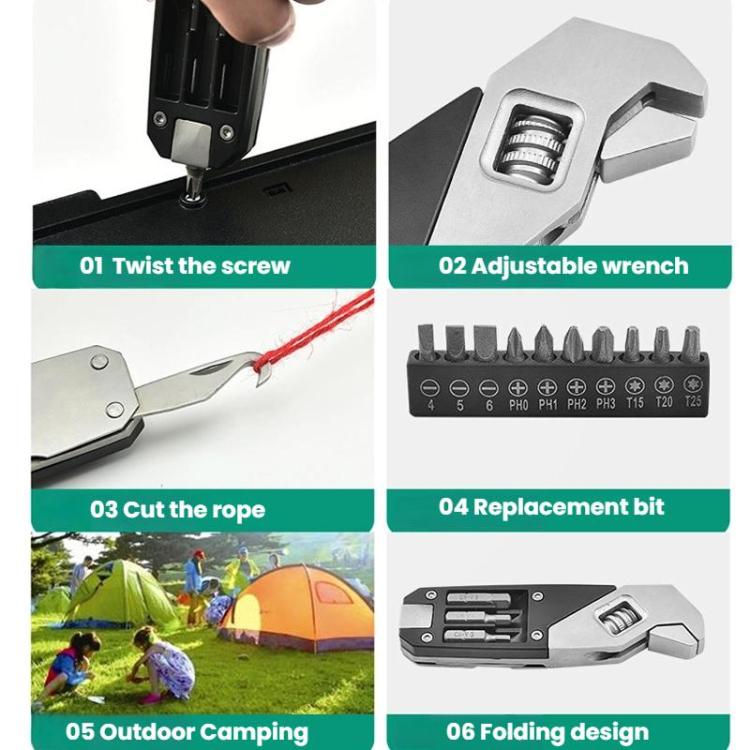 Folding Hex Key Screwdriver Stainless Steel Adjustable Wrench EDC Multi-Function Tools, 8 In 1