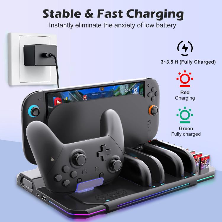 For Nintendo Switch 2 Multi-function Cooling Charging Dock Station With RGB Lighting & Card Slots, SW2139