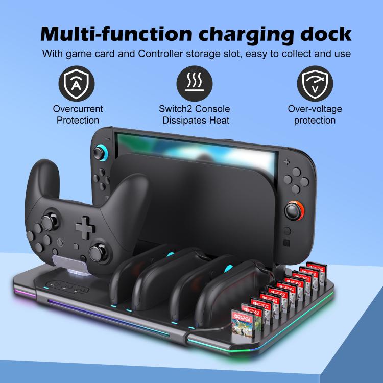 For Nintendo Switch 2 Multi-function Cooling Charging Dock Station With RGB Lighting & Card Slots, SW2139