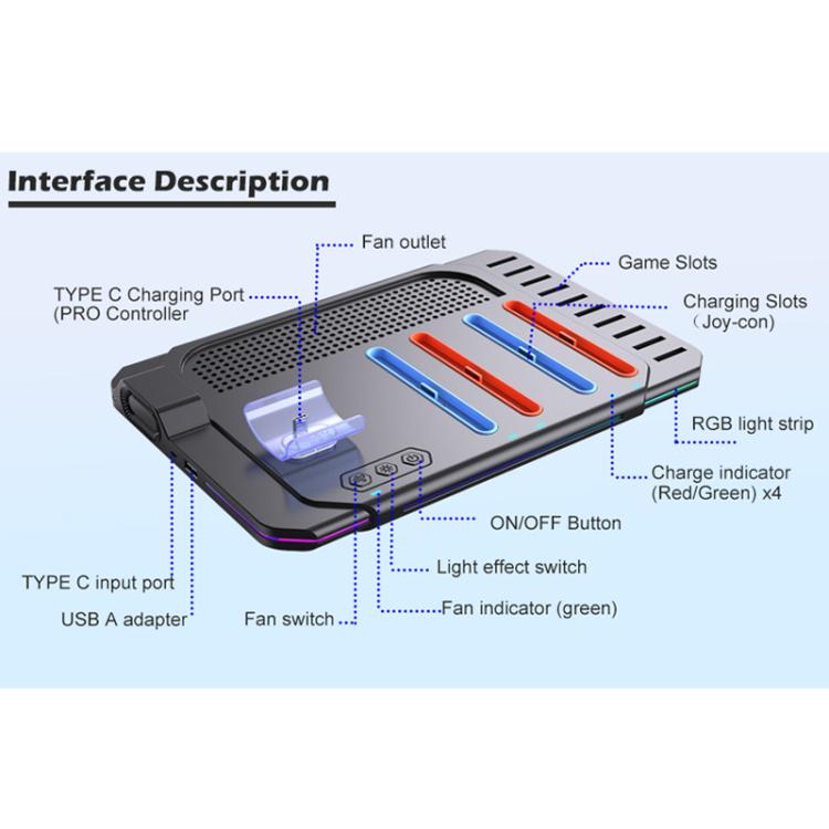 For Nintendo Switch 2 Multi-function Cooling Charging Dock Station With RGB Lighting & Card Slots, SW2139