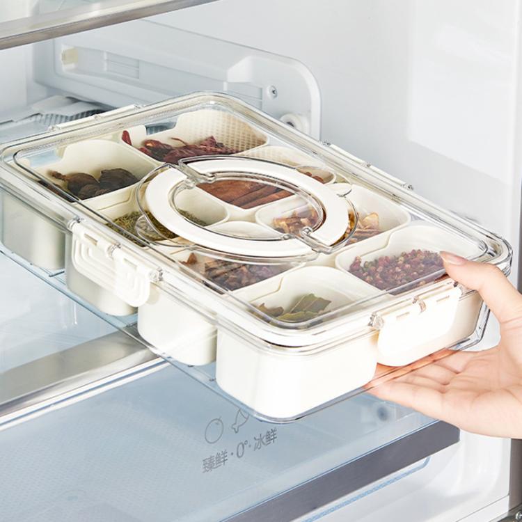 8-Compartment Spice Organizer with Transparent Lid & Handle For Dried Basil, Parsley, Rosemary & Bay Leaves, 8-Compartment