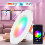 Compatible With Tuya WIFI & Bluetooth Recessed Ceiling Light RGB+CW+WW Dimmable LED Downlight, 5W 2.5inch, 7W 3.5inch, 10W 4inch, 15W 6inch