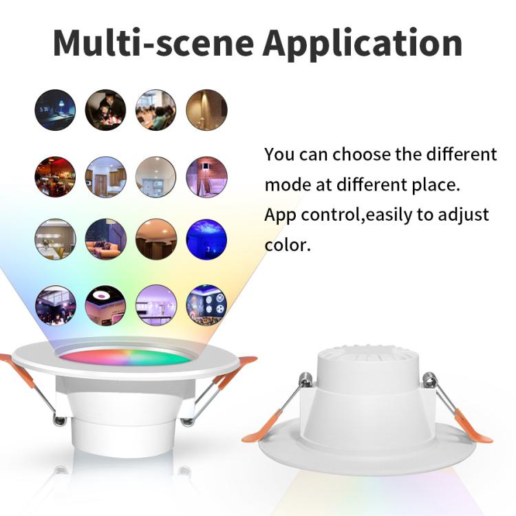 Compatible With Tuya WIFI & Bluetooth Recessed Ceiling Light RGB+CW+WW Dimmable LED Downlight, 5W 2.5inch, 7W 3.5inch, 10W 4inch, 15W 6inch