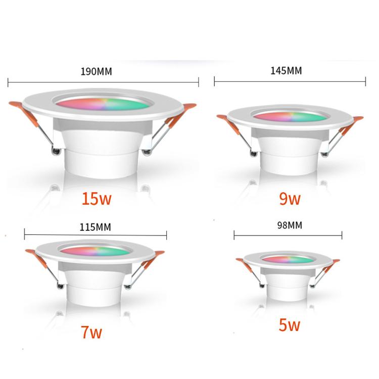 Compatible With Tuya WIFI & Bluetooth Recessed Ceiling Light RGB+CW+WW Dimmable LED Downlight, 5W 2.5inch, 7W 3.5inch, 10W 4inch, 15W 6inch