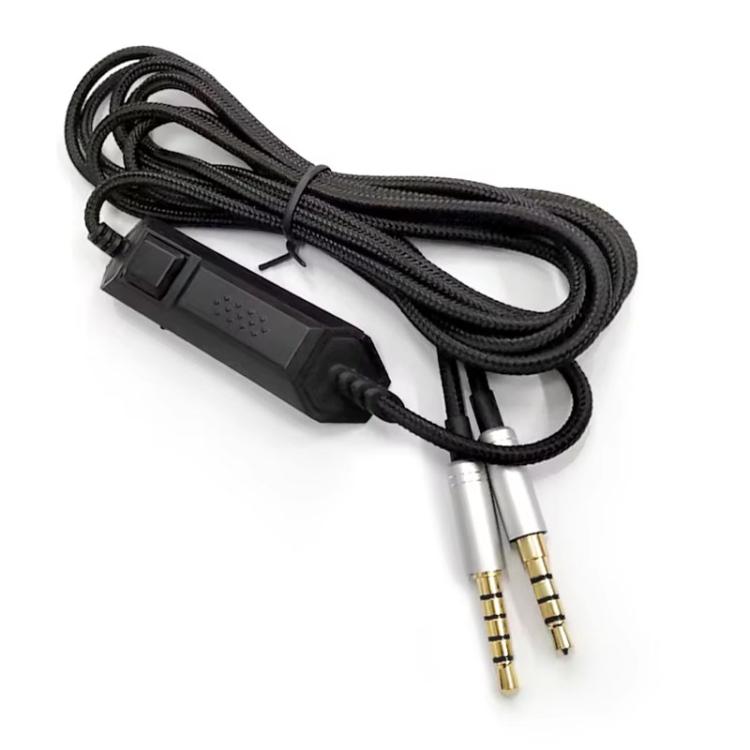 For Logitech Astro A10 / A40 Headset Gaming Headset 2m Braided Audio Cable, Silver Plug Straight Through, Silver Plug Wired Controller, Black Plug Wired Controller