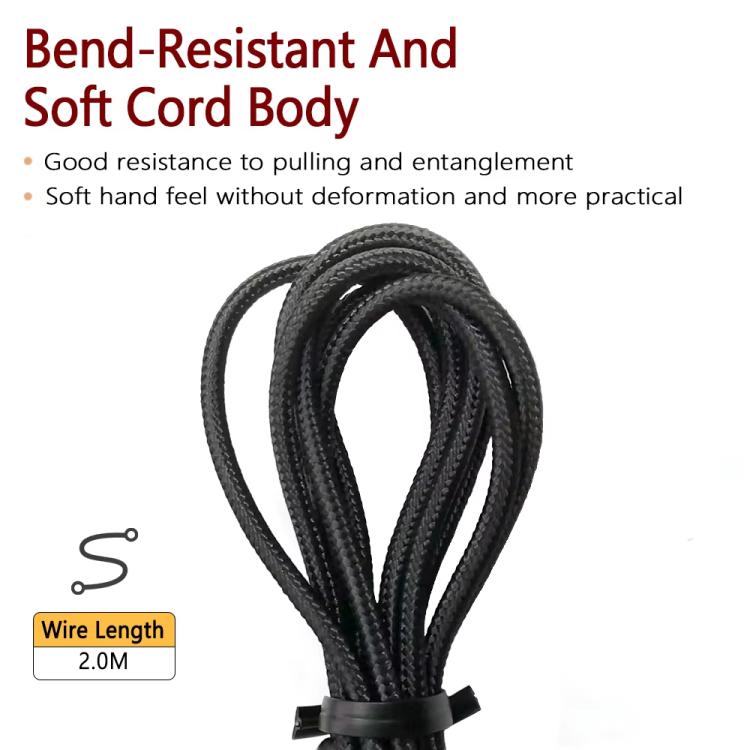 For Logitech Astro A10 / A40 Headset Gaming Headset 2m Braided Audio Cable, Silver Plug Straight Through, Silver Plug Wired Controller, Black Plug Wired Controller