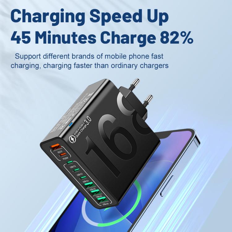 150W 4USB+4Type-C 8 Interface QC3.0 Fast Charging Cell Phone Charger, EU Plug (Black), EU Plug (White), EU Plug (Yellow), US Plug (Black), US Plug (White), US Plug (Yellow), UK Plug (Black), UK Plug (White), UK Plug (Yellow)