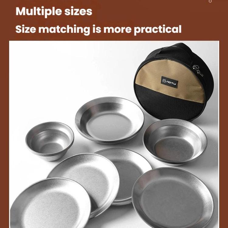 Outdoor Stainless Steel Dinner Plate Set Camping Portable BBQ Plate, With Storage Bag, AOTU AT6438-1 4pcs /Set, AOTU AT6438-1 8pcs /Set, AOTU AT6438-1 12pcs /Set, AOTU AT6438-1 16pcs /Set
