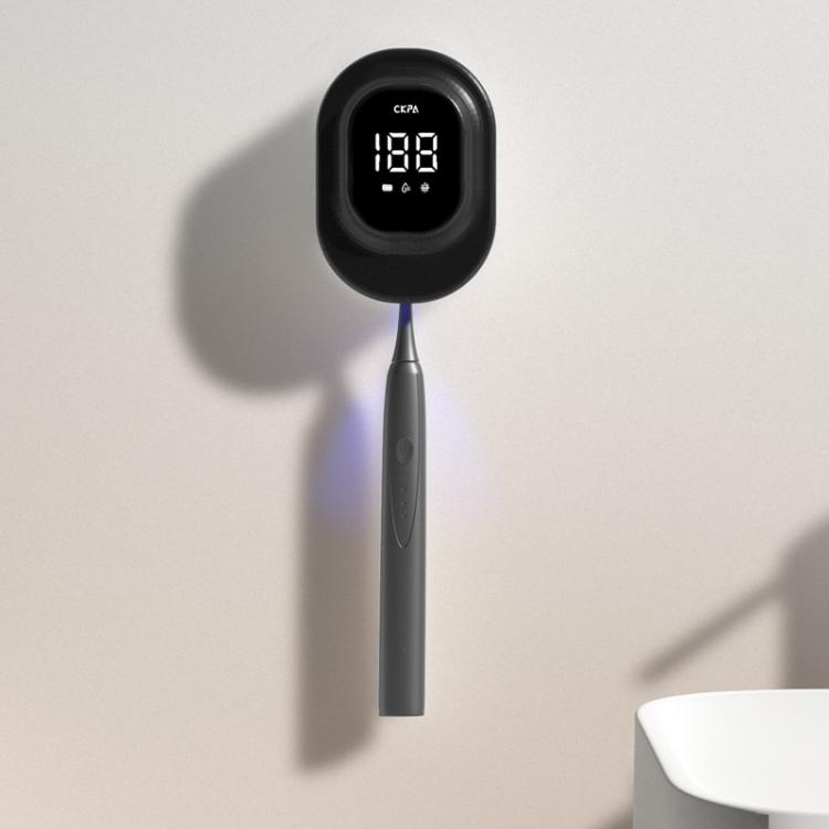 CKPA Rechargeable UV Toothbrush Sterilizer and Holder with Smart Display, No-Drill Adhesive Mount for Electric Toothbrushes