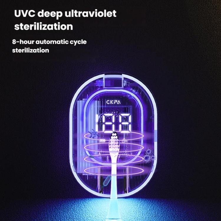 CKPA معقم فرشاة أسنان UV قابل لإعادة الشحن وحامل مع شاشة ذكية، تثبيت لاصق بدون حفر لفرش الأسنان الكهربائية