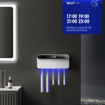Smart UV Toothbrush Sterilizer and Dryer with Human Sensor, Time Display, USB-C Fast Charging, No-Drill Wall-Mounted Holder