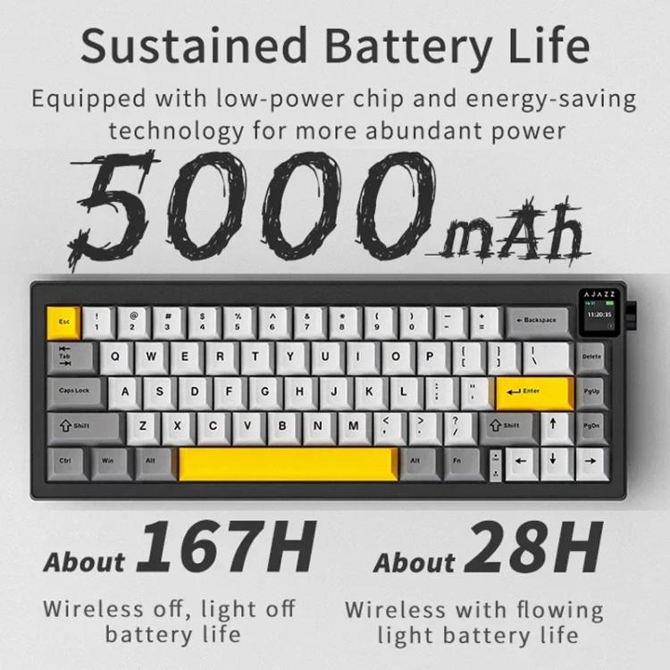 Ajazz AK650 Tri-mode Wireless Mechanical Keyboard With Screen Knob RGB Light, Flying Fish Switch Purple White Blue, Dream Switch Purple White Blue, Dream Switch Black Gray Yellow, Dream Switch Side Engraved Gradient Blackberry