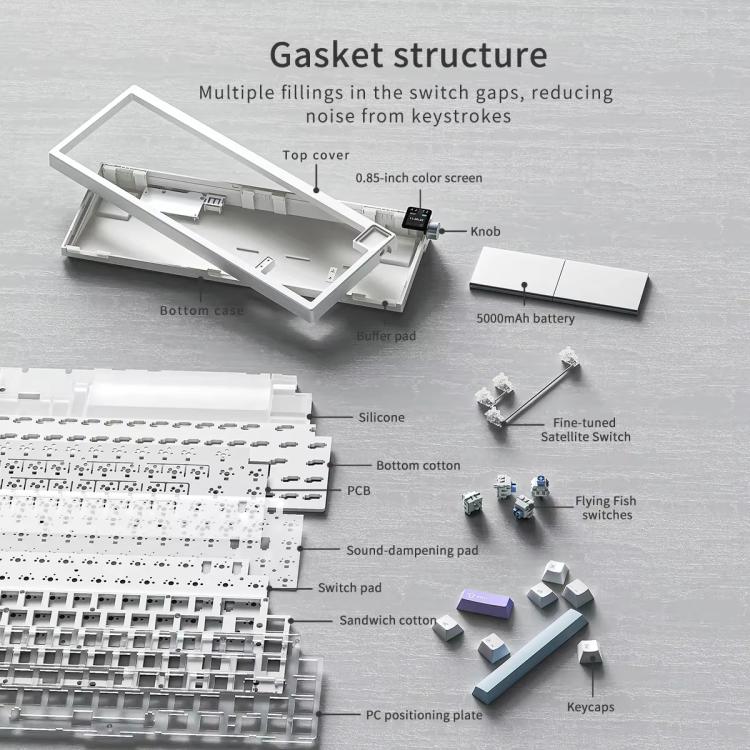 Ajazz AK650 Tri-mode Wireless Mechanical Keyboard With Screen Knob RGB Light, Flying Fish Switch Purple White Blue, Dream Switch Purple White Blue, Dream Switch Black Gray Yellow, Dream Switch Side Engraved Gradient Blackberry