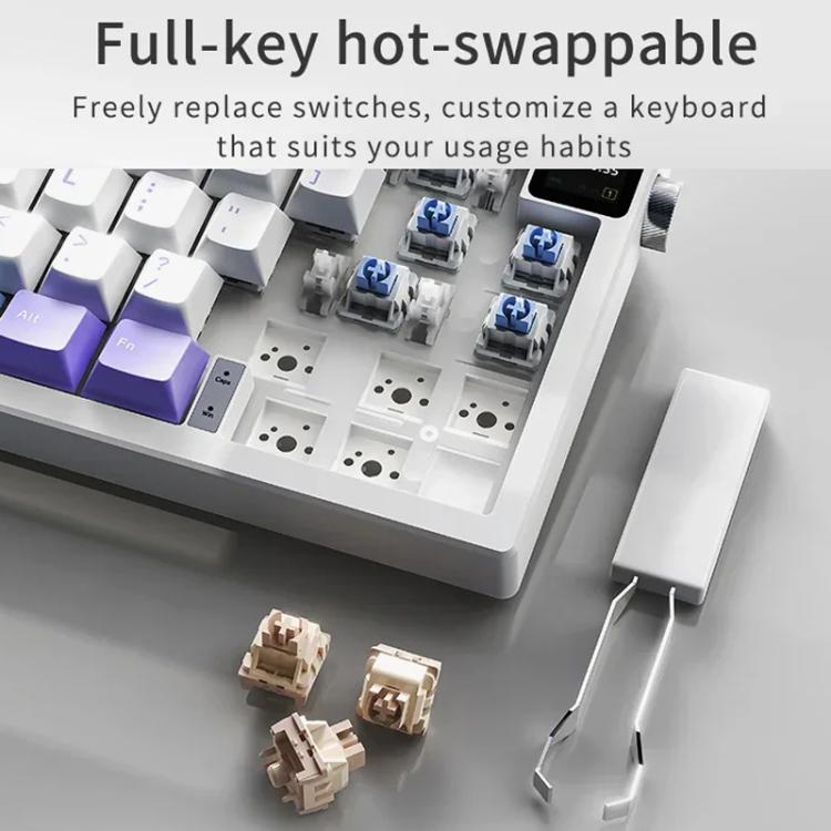 Ajazz AK650 Tri-mode Wireless Mechanical Keyboard With Screen Knob RGB Light, Flying Fish Switch Purple White Blue, Dream Switch Purple White Blue, Dream Switch Black Gray Yellow, Dream Switch Side Engraved Gradient Blackberry