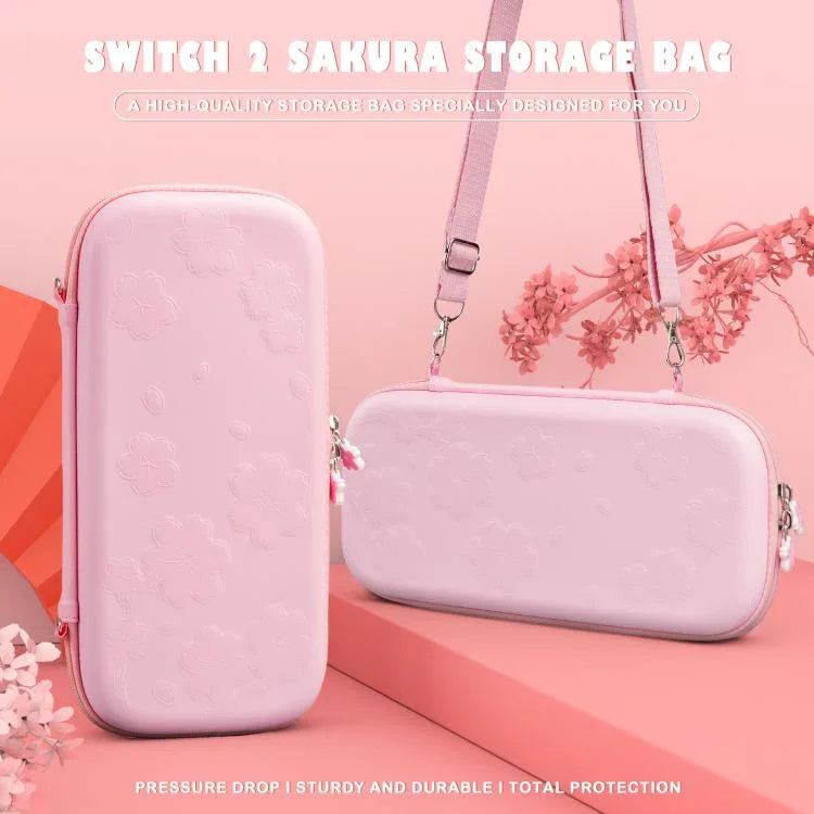 For Nintendo Switch 2 Sakura Print Crossbody Bag Portable Handheld Shoulder Carry Case, Carry Case