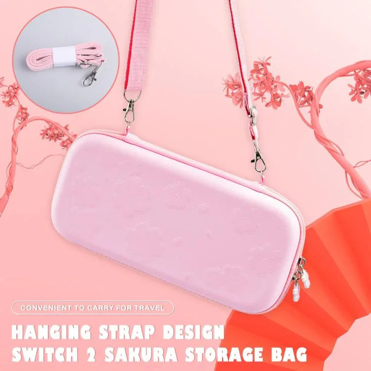 For Nintendo Switch 2 Sakura Print Crossbody Bag Portable Handheld Shoulder Carry Case, Carry Case