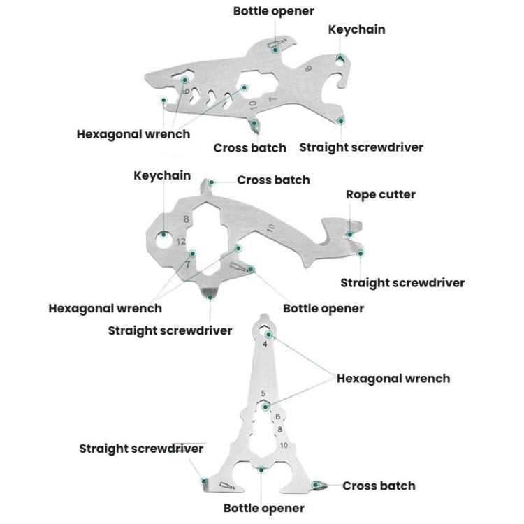 Outdoor Wrench Bottle Opener Screw Tool Stainless Steel Multi-Tool Card, Tower Shape, Shark Shape, Giraffe Shape