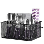 Handled Iron Cutlery Organizer Basket Divided Utensil Storage & Drying Rack for Kitchen and Dining Cleaning Tools