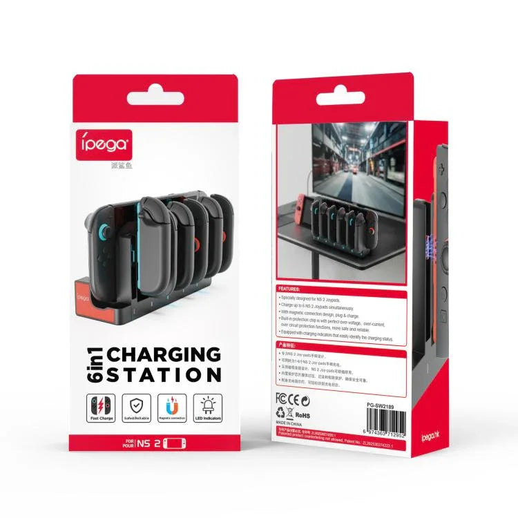 ipega 6 In 1 Charging Station for Nintendo Switch 2 Joy-Con Controllers Charging Dock, PG-SW2189