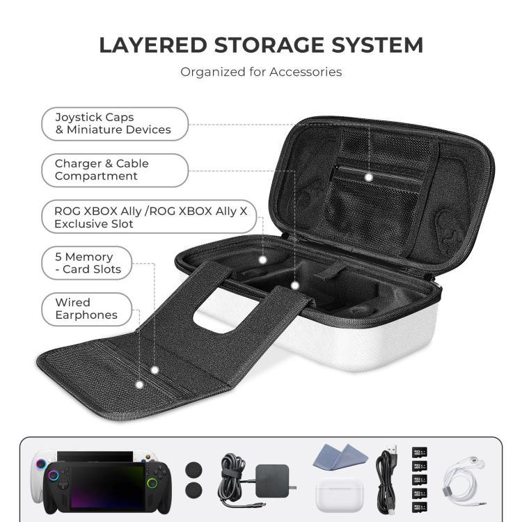 JYS Hard Carrying Case for ROG Xbox Ally/X Handheld Portable Travel Zipper Bag, JYS-X152 White, JYS-X152 Black
