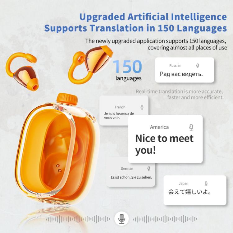 150 Languages AI Translation Wireless Clip Ear Bluetooth Earphone
